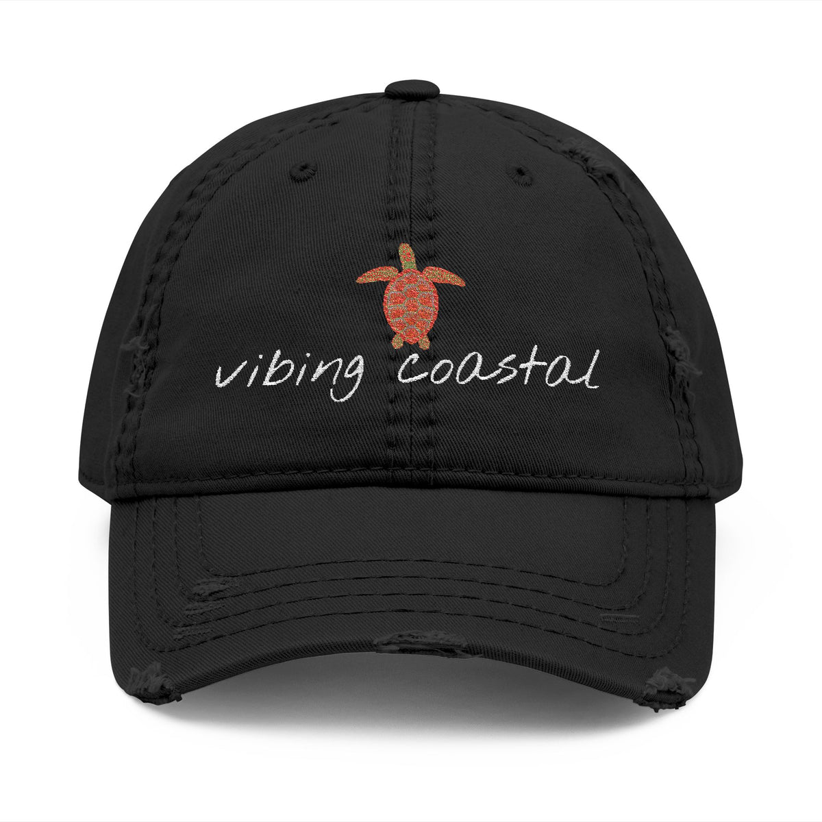 Embroidered Sea Turtle Cap - Beach Night Black