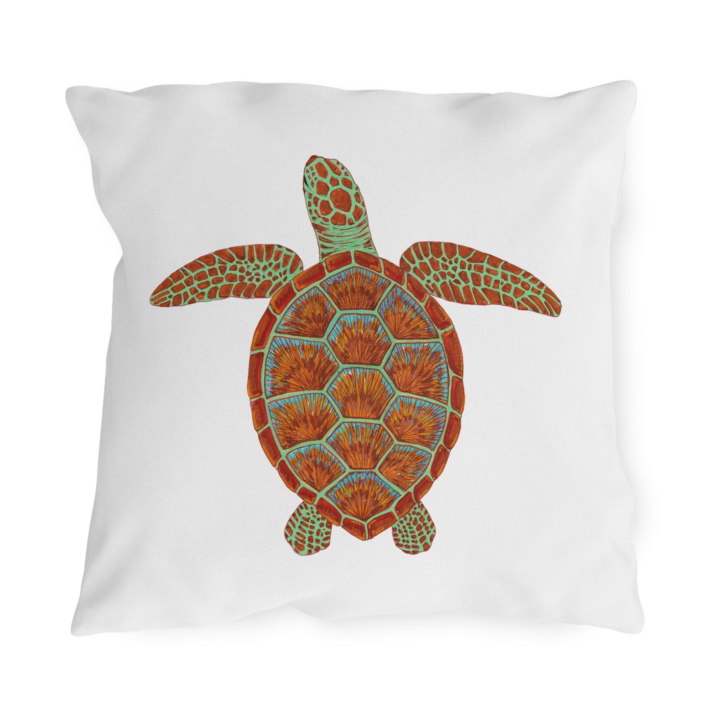 White Outdoor Pillow | 18"x18" | Sea Turtle
