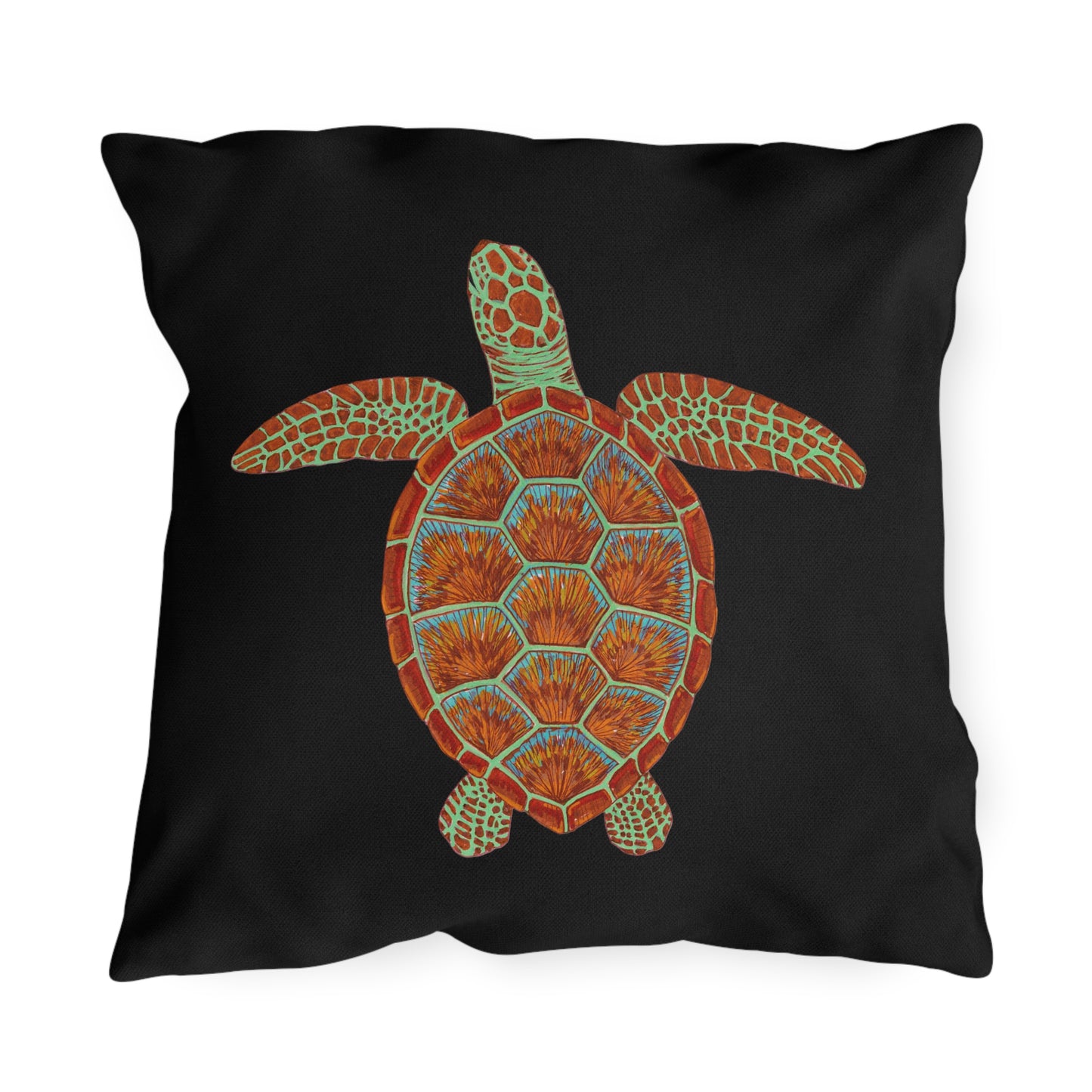 Black Outdoor Pillow | 18"x18" | Sea Turtle