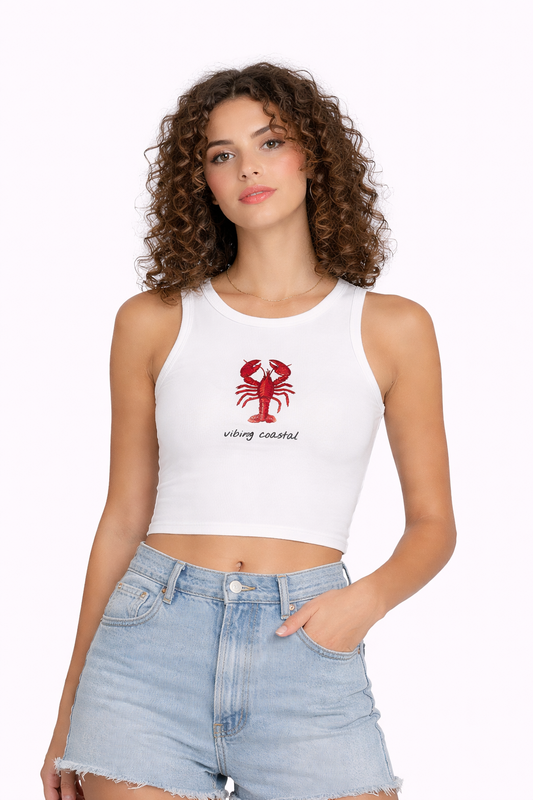 Cropped Fitted Racer Tank Top | Lobster