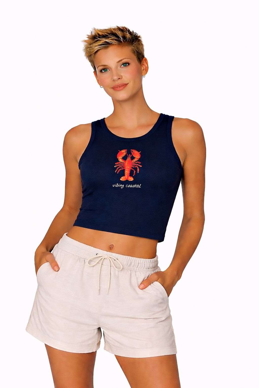Cropped Fitted Racer Tank Top | Lobster II