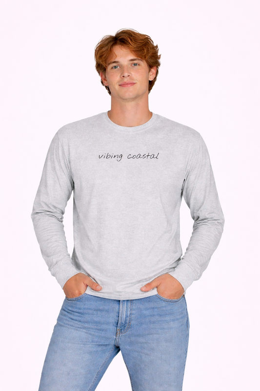 Men's Ultra Cotton Long Sleeve Tee | Vibing Coastal | Black Script