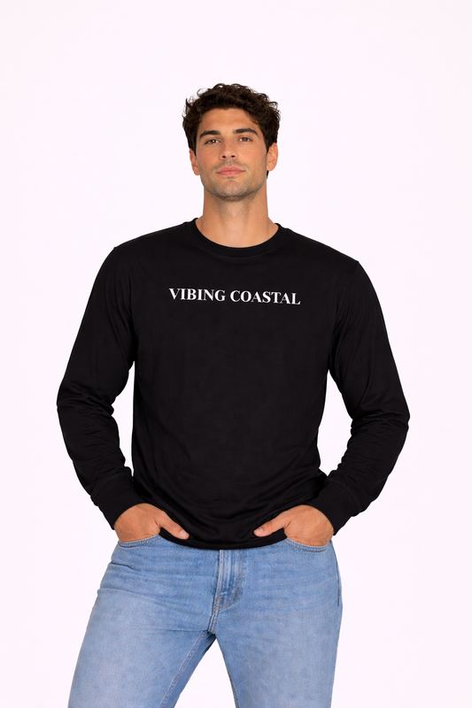 Men's Ultra Cotton Long Sleeve Tee | Vibing Coastal | White Lettering