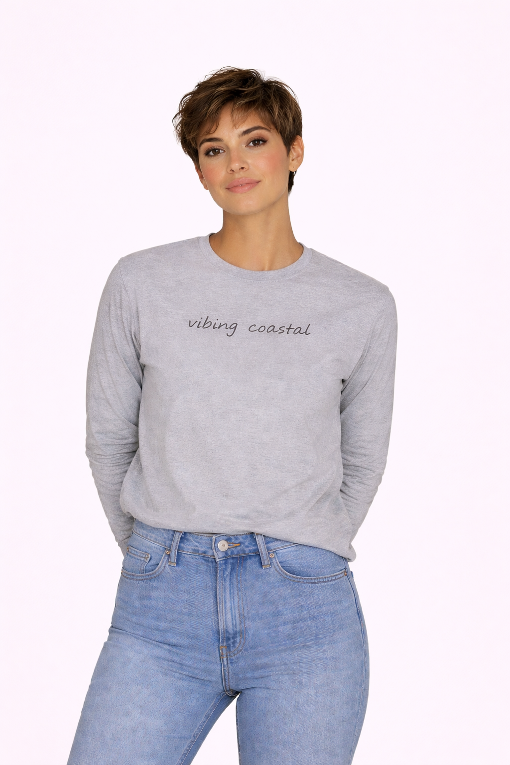 Ultra Cotton Long Sleeve Tee | Vibing Coastal | Black Script