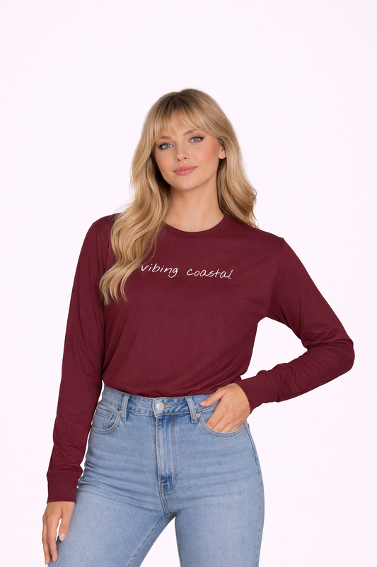 Ultra Cotton Long Sleeve Tee | Vibing Coastal | White Script