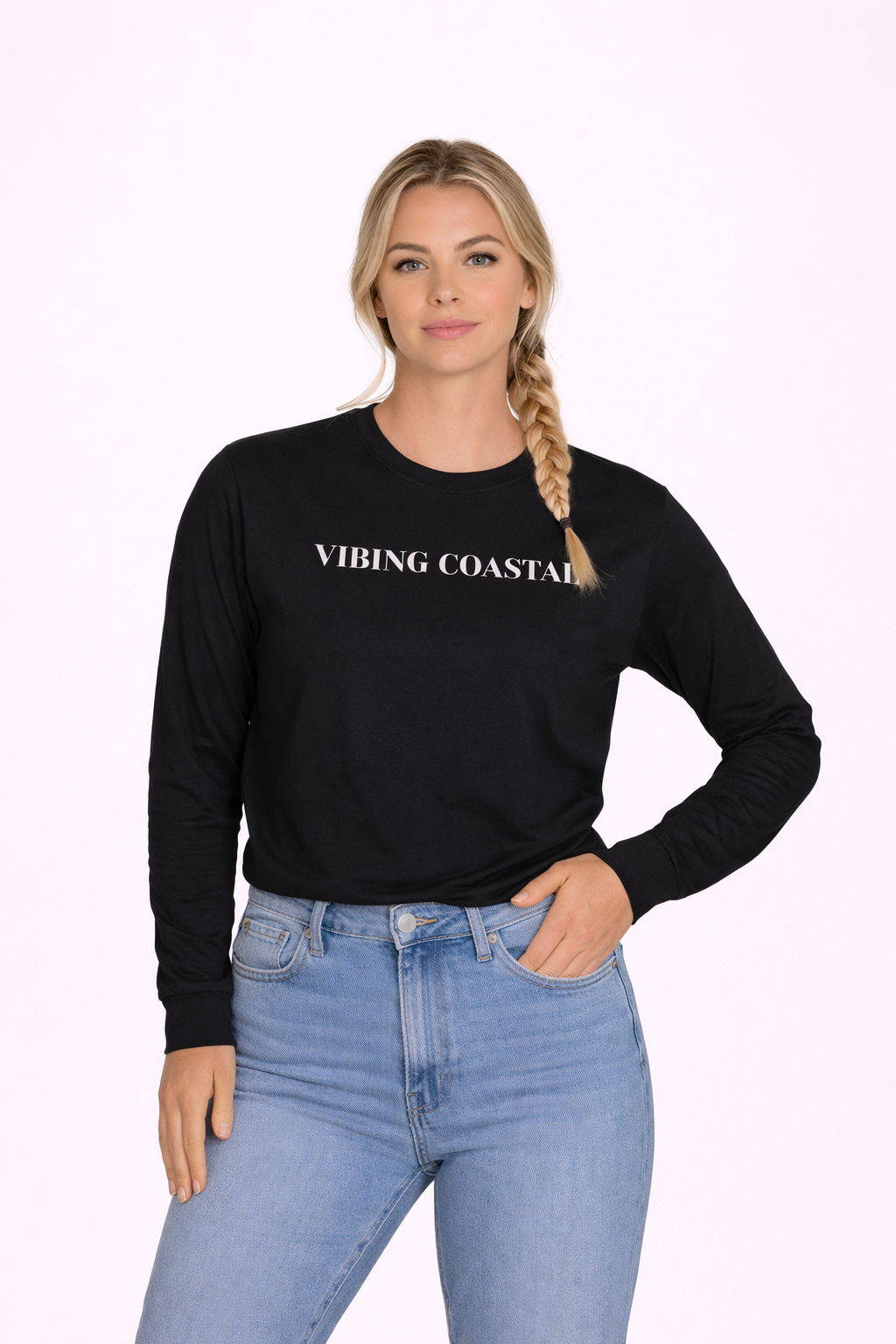 Ultra Cotton Long Sleeve Tee | Vibing Coastal | White Lettering