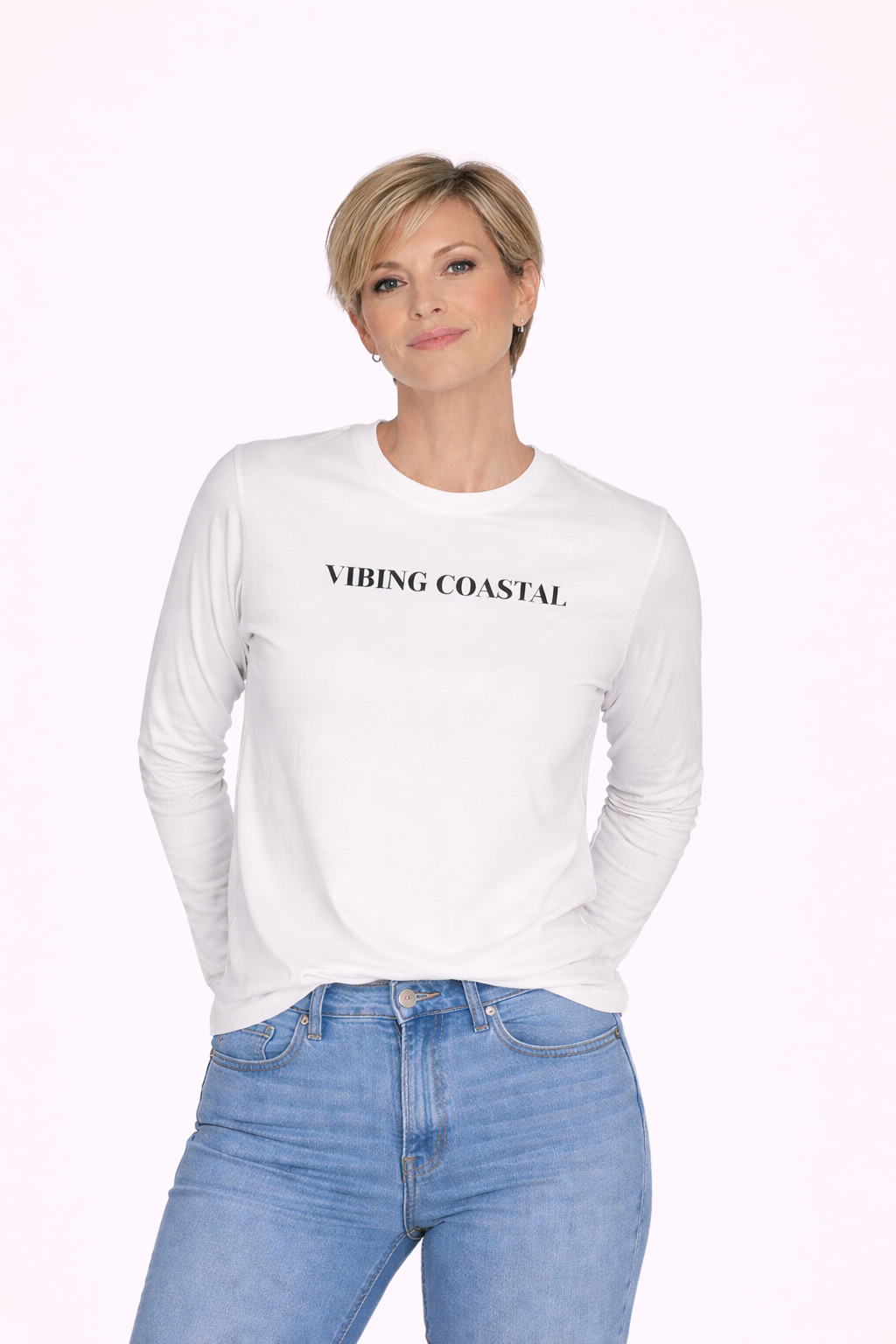 Ultra Cotton Long Sleeve Tee | Vibing Coastal | Black Lettering