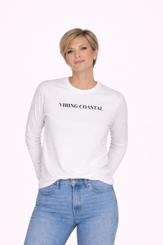 Ultra Cotton Long Sleeve Tee | Vibing Coastal | Black Lettering