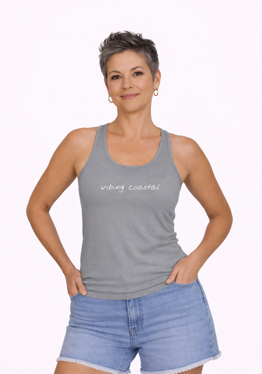 Ideal Racerback Tank - Vibing Coastal - White Script