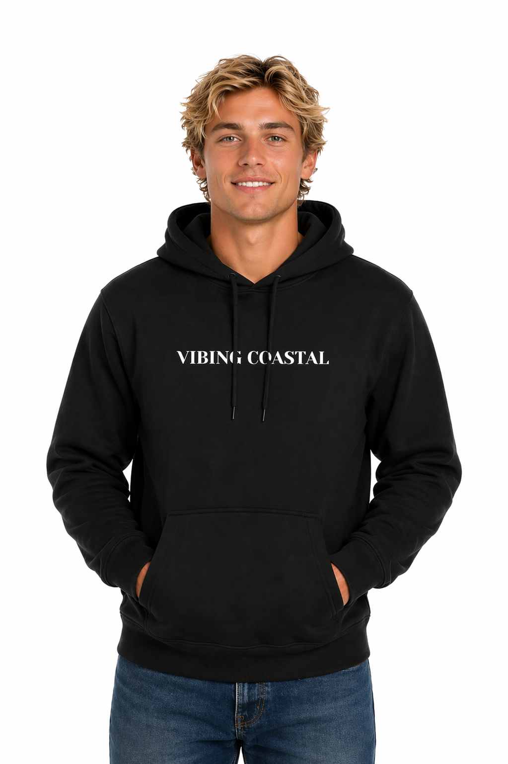 Men's Fav Fleece Hoodie | Vibing Coastal | White Lettering