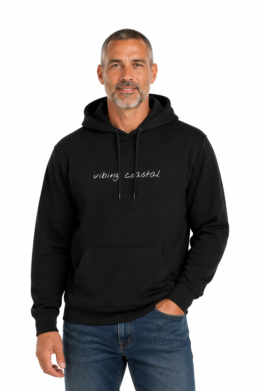 Men's Fav Fleece Hoodie | Vibing Coastal | White Script