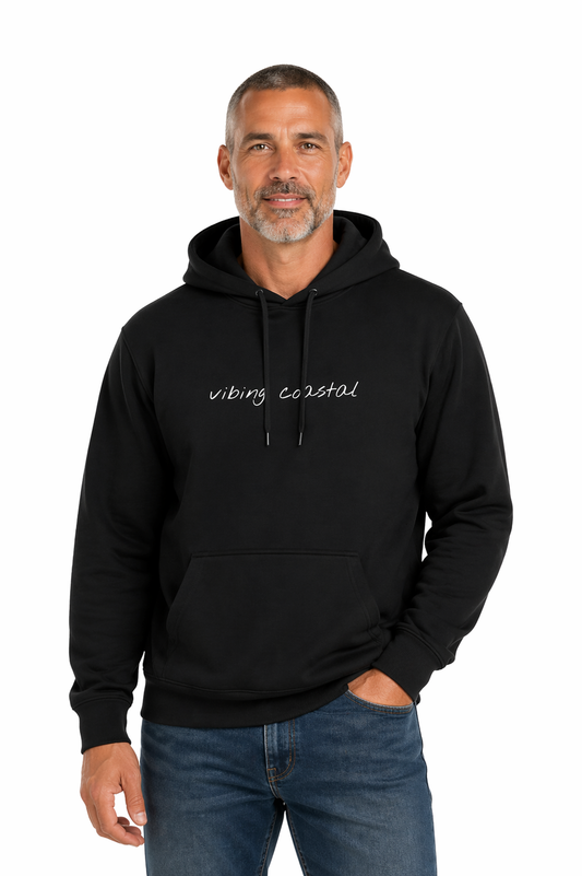 Men's Fav Fleece Hoodie | Vibing Coastal | White Script