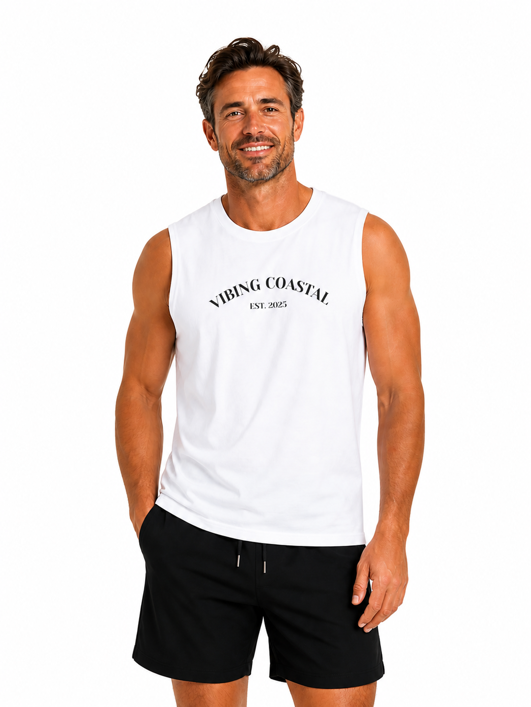 Men's Sleeveless Tank | Vibing Coastal Est. 2025