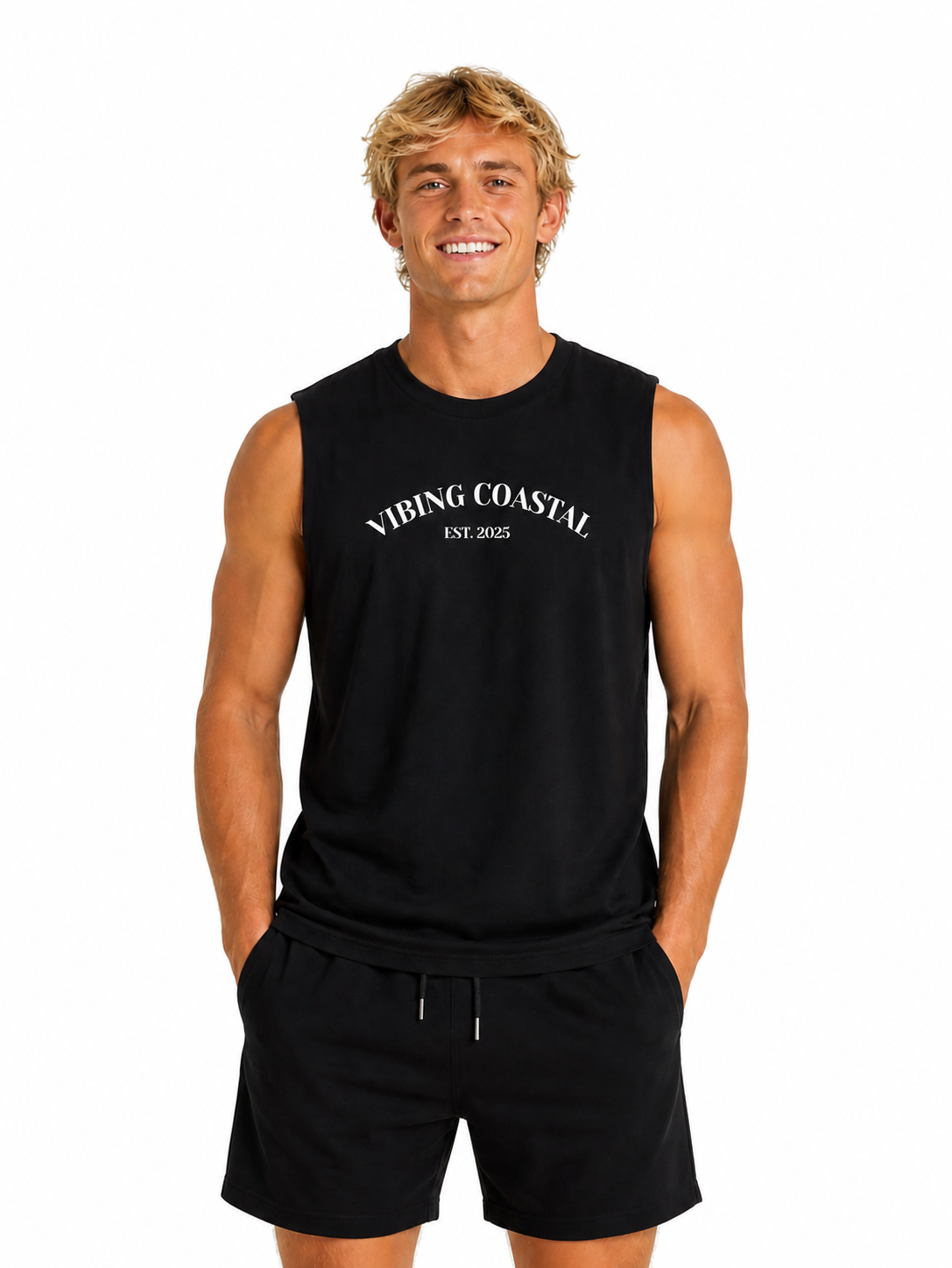 Men's Sleeveless Tank II | Vibing Coastal Est. 2025