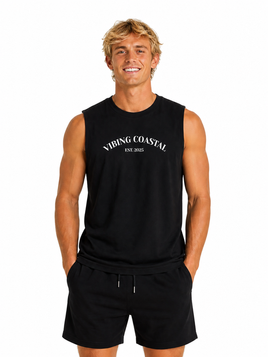 Men's Sleeveless Tank II | Vibing Coastal Est. 2025