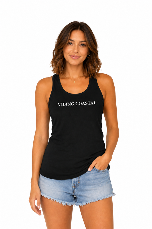 Ideal Racerback Tank | Vibing Coastal | White Lettering