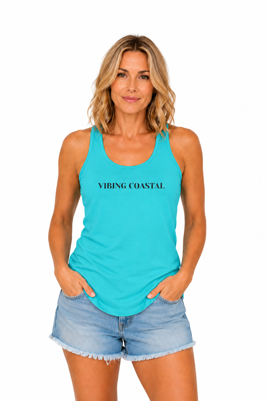 Ideal Racerback Tank | Vibing Coastal | Black Lettering