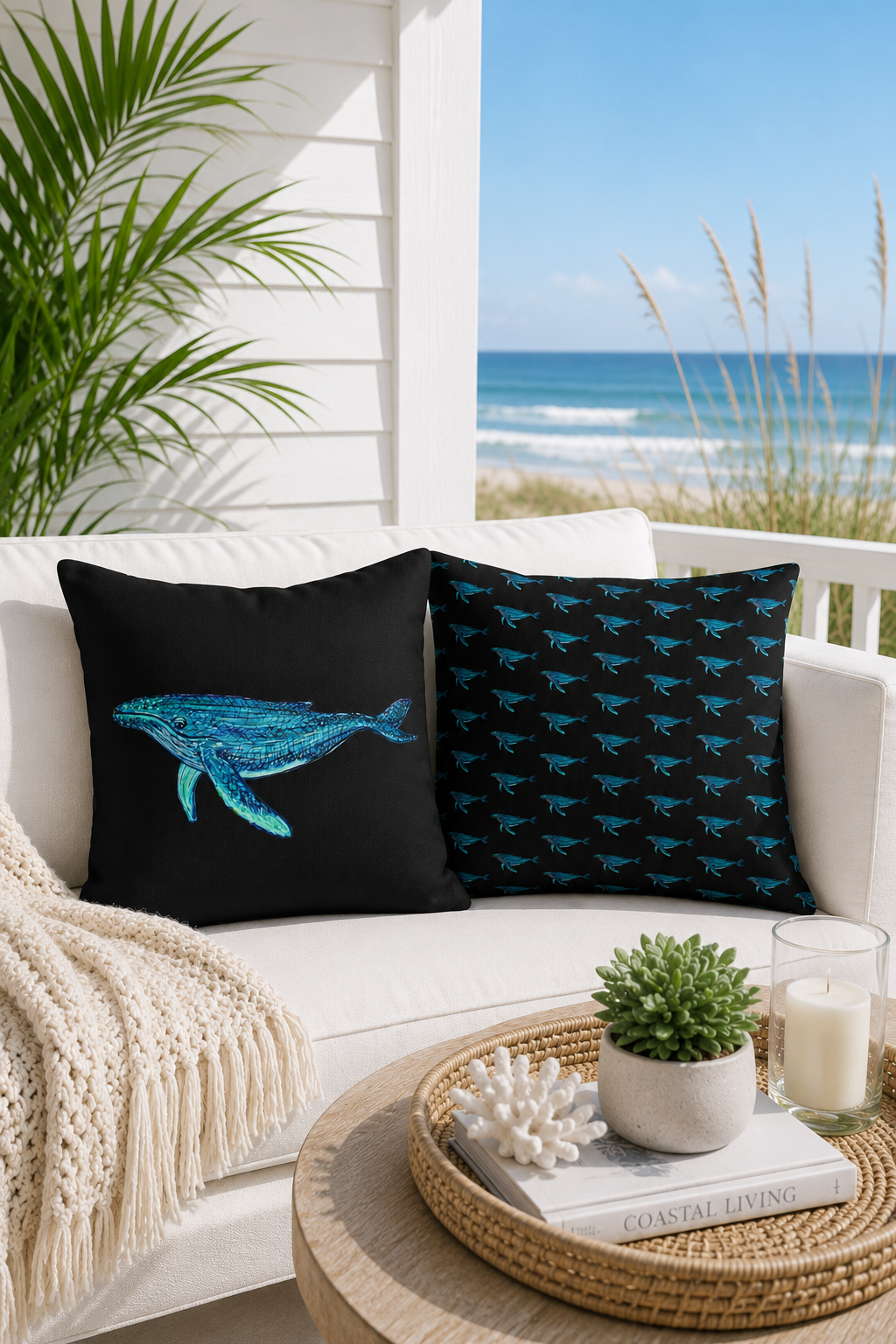 Black Outdoor Pillow | 18"x18" | Whale