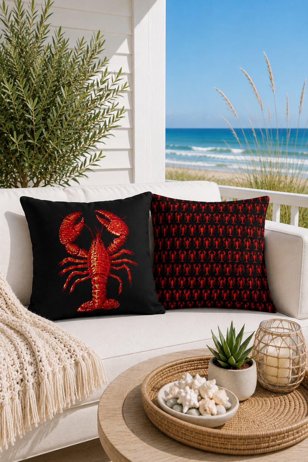 Black Outdoor Pillow | 18"x18" | Lobster