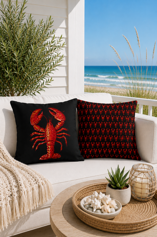 Black Outdoor Pillow | 18"x18" | Lobster