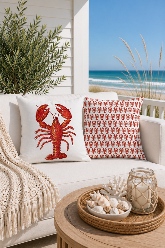 White Outdoor Pillow | 18"x18" | Lobster