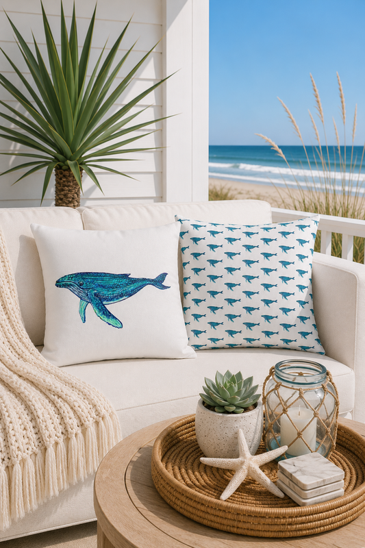 White Outdoor Pillow | 18"x18" | Whale