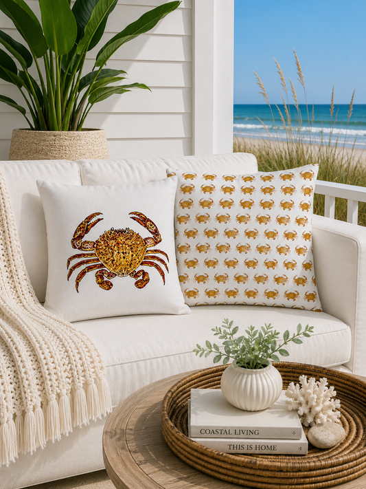 White Outdoor Pillow | 18"x18" | Crab