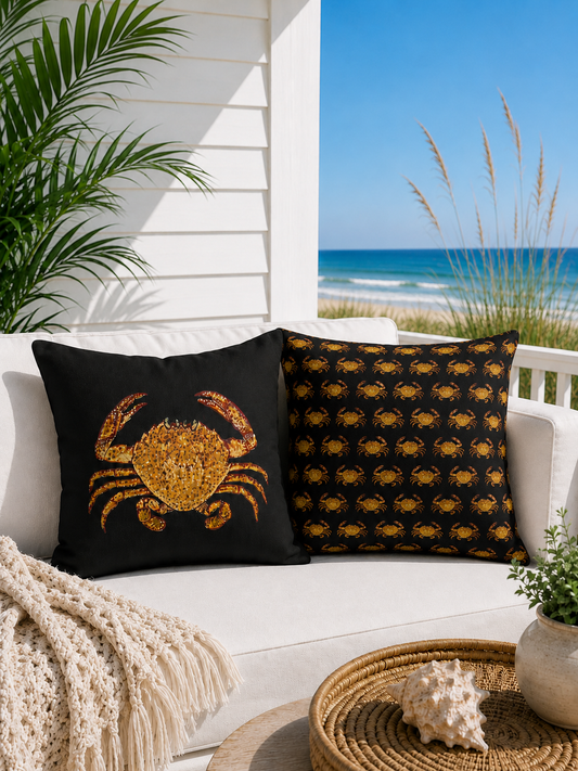 Black Outdoor Pillow | 18"x18" | Crab