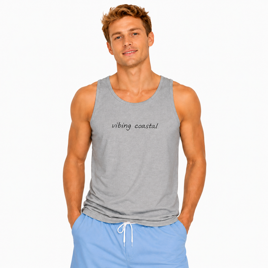 Men's Vibing Coastal Tank | Black Script
