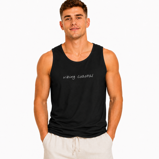 Men's Vibing Coastal Tank | White Script