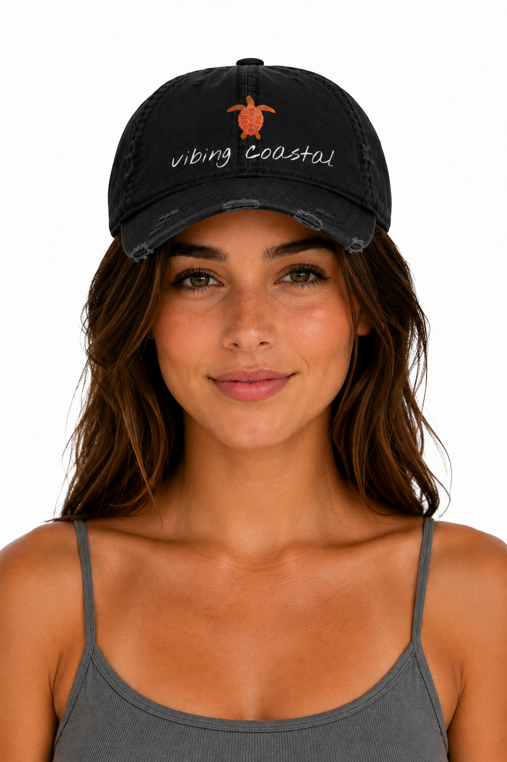 Embroidered Sea Turtle Cap - Beach Night Black