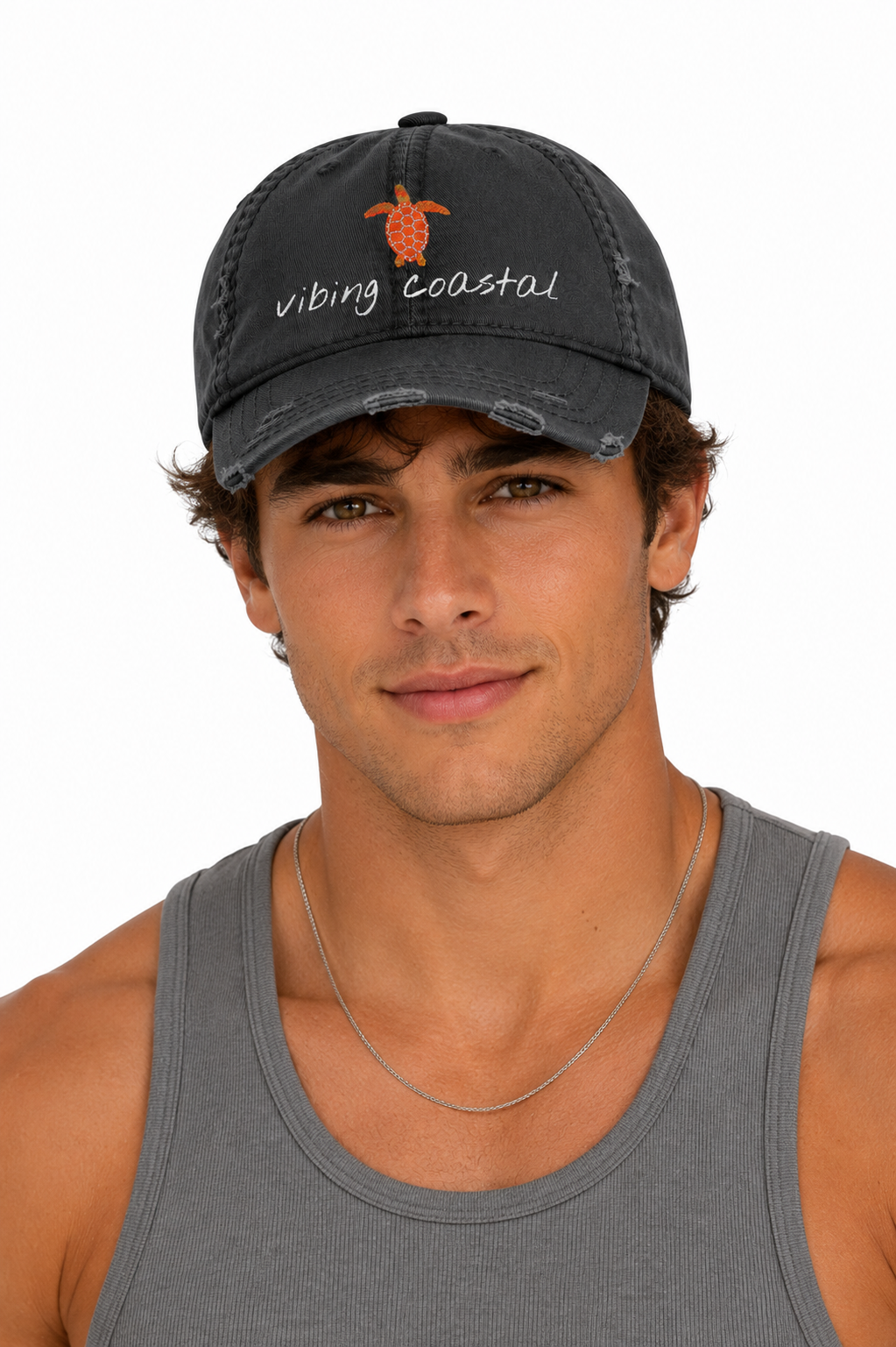 Embroidered Sea Turtle Cap - Beach Night Black
